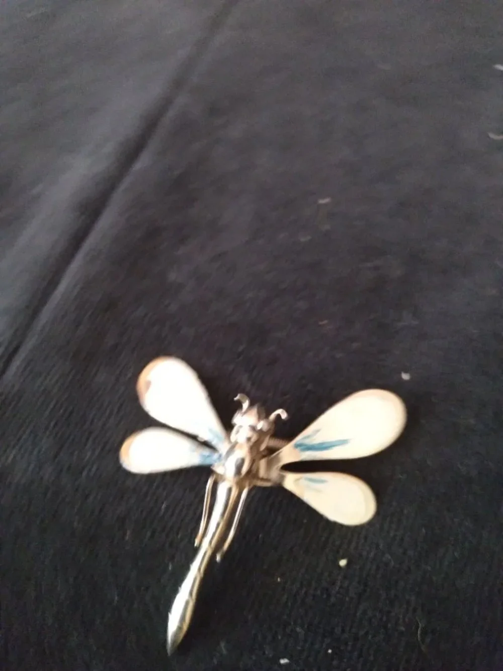 Vintage Gold Tone & Enamel Dragon Fly Brooch & Silver Tone Butterfly Hairclip